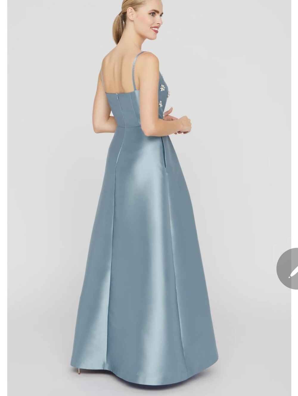 Kay Unger Eloise Satin Floral-Embellished Gown In Ice Blue Sz 4 $388 - Picture 2 of 9